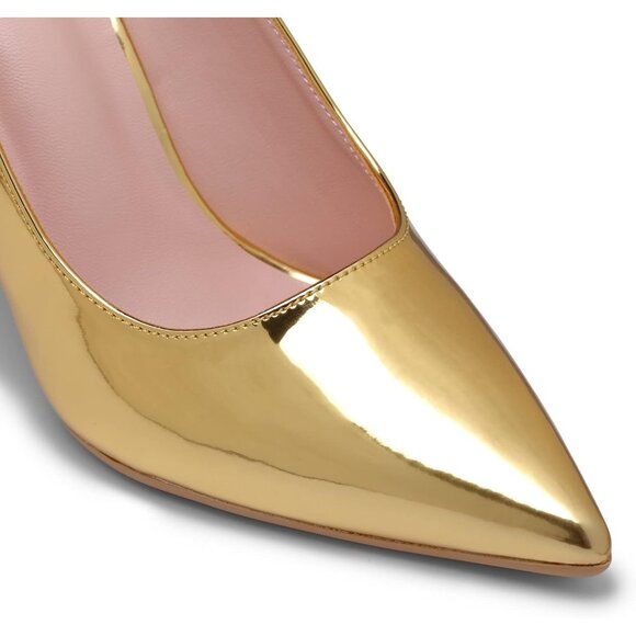 Women Gold Polyurethane (PU) Closed Pointed Toe Stiletto High Heel Shoes Pumps - Picture 5 of 7